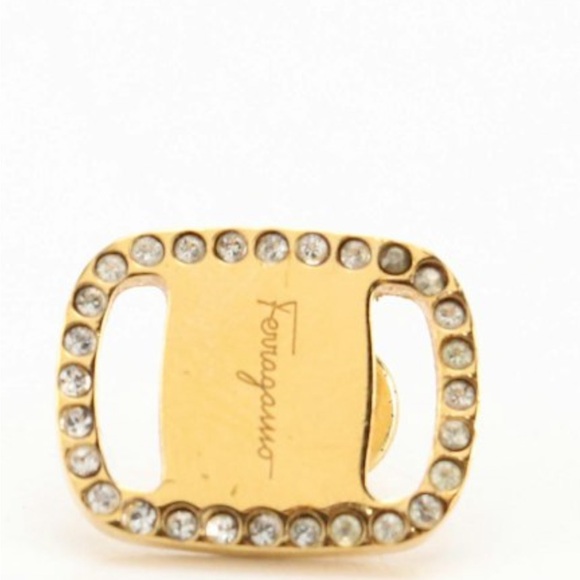 Salvatore Ferragamo Gold , Crystal embllished vara plate stud earrings - Picture 1 of 6